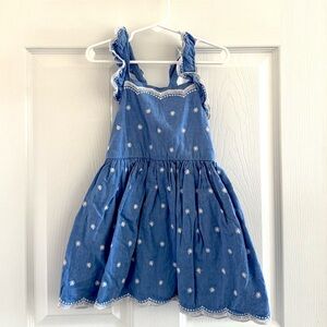 Cat Jack Girls 4T Dress Eyelet Chambray Embroidered Ruffle Strap Sundress Lined